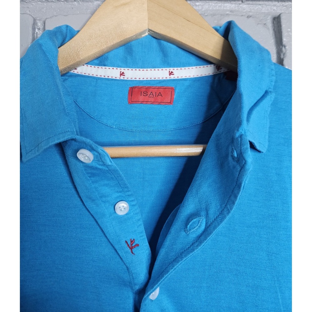 Isaia Napoli Blue Silk Cotton Polo Shirt Size XL Made In Italy - Picture 2 of 7